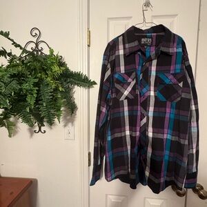 Rue21 Metro Black Plaid Shirt with Purple and Blue